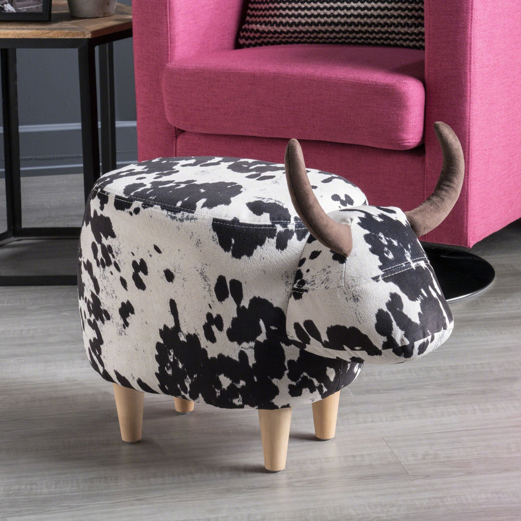 Cow Shaped Ottoman Footstool with Fabric and Wood - Black or Dark Brown