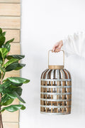 Decorative Wooden Lantern with Handle - Pearl Silver