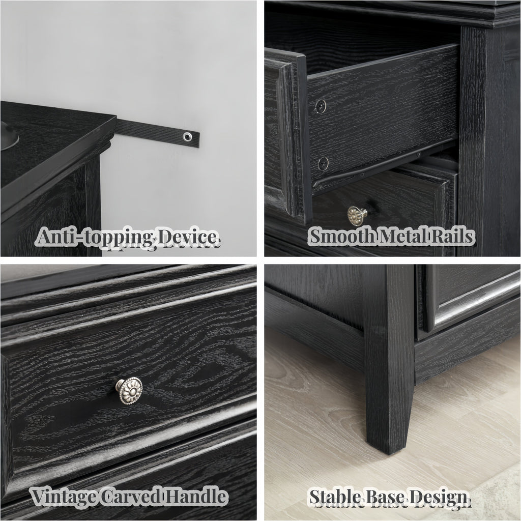 Modern 5-Drawer Black Dresser with Metal Handles - Black