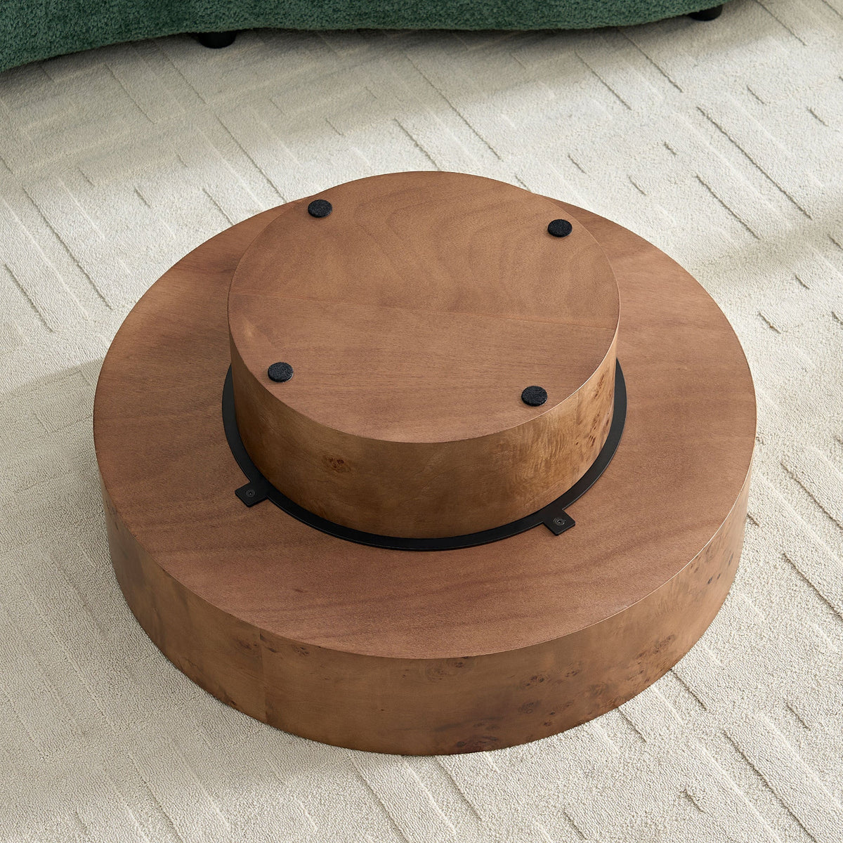 Walnut Burl Wood Veneer Round Coffee Table with Pedestal Base - Walnut