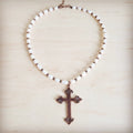 Genuine Freshwater Pearl Collar Boho Necklace w/ Cross 263s