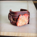 Genuine Leather Wide Cuff Bracelet w/ Orange Regalite Slab 007e