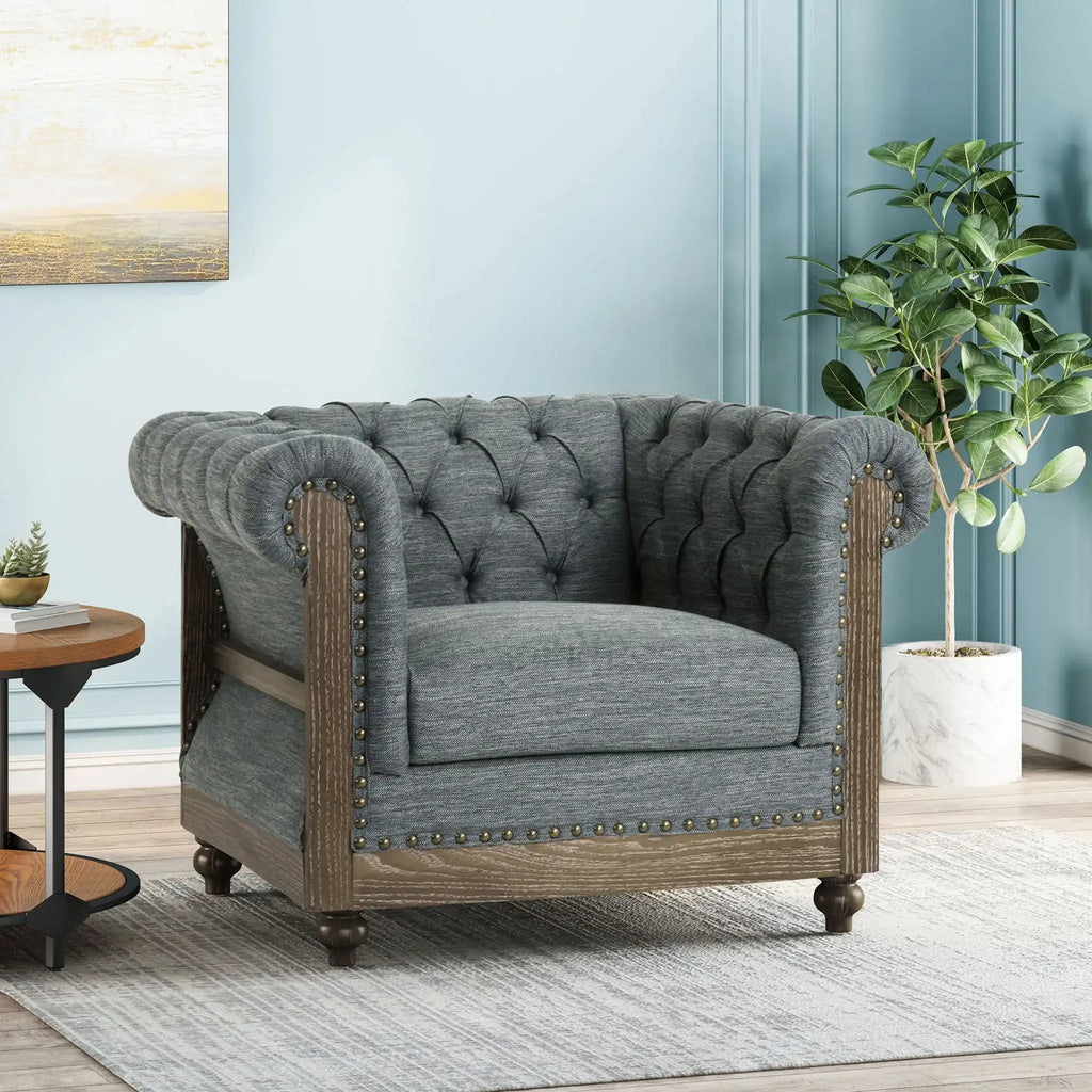 Fabric Upholstered Club Chair With Scrolled Tuxedo Arms