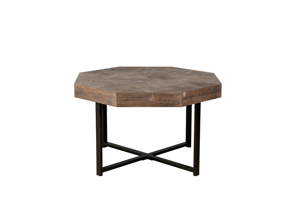 Wood Octagonal Vintage Patchwork Coffee Table with Metal Frame - Antique Brown