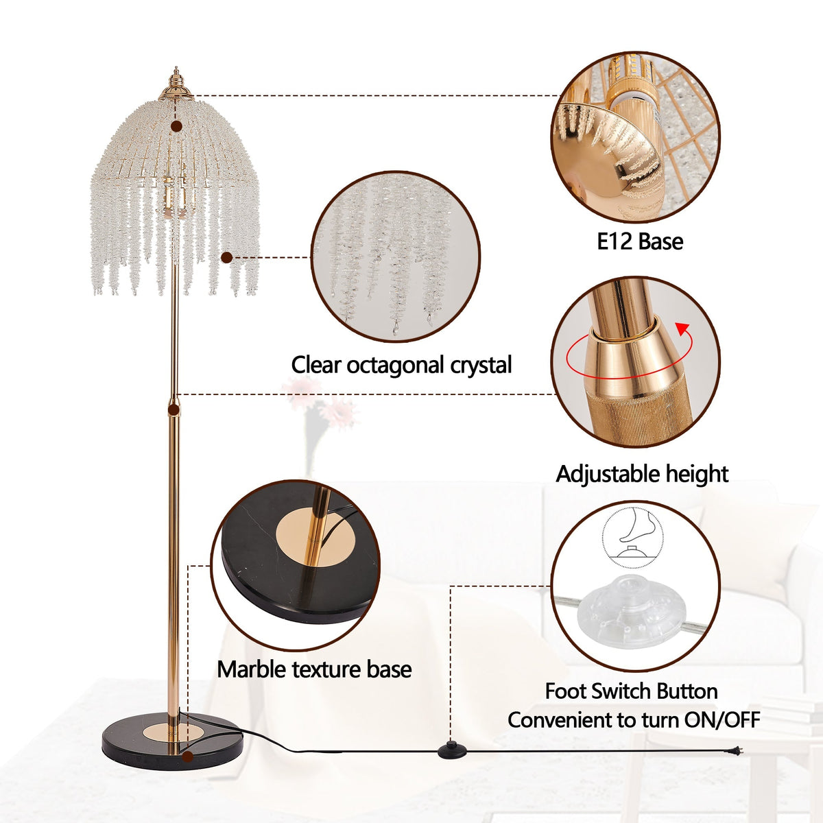 3-Light Elegant Crystal Floor Lamp – Vintage Waterfall Design