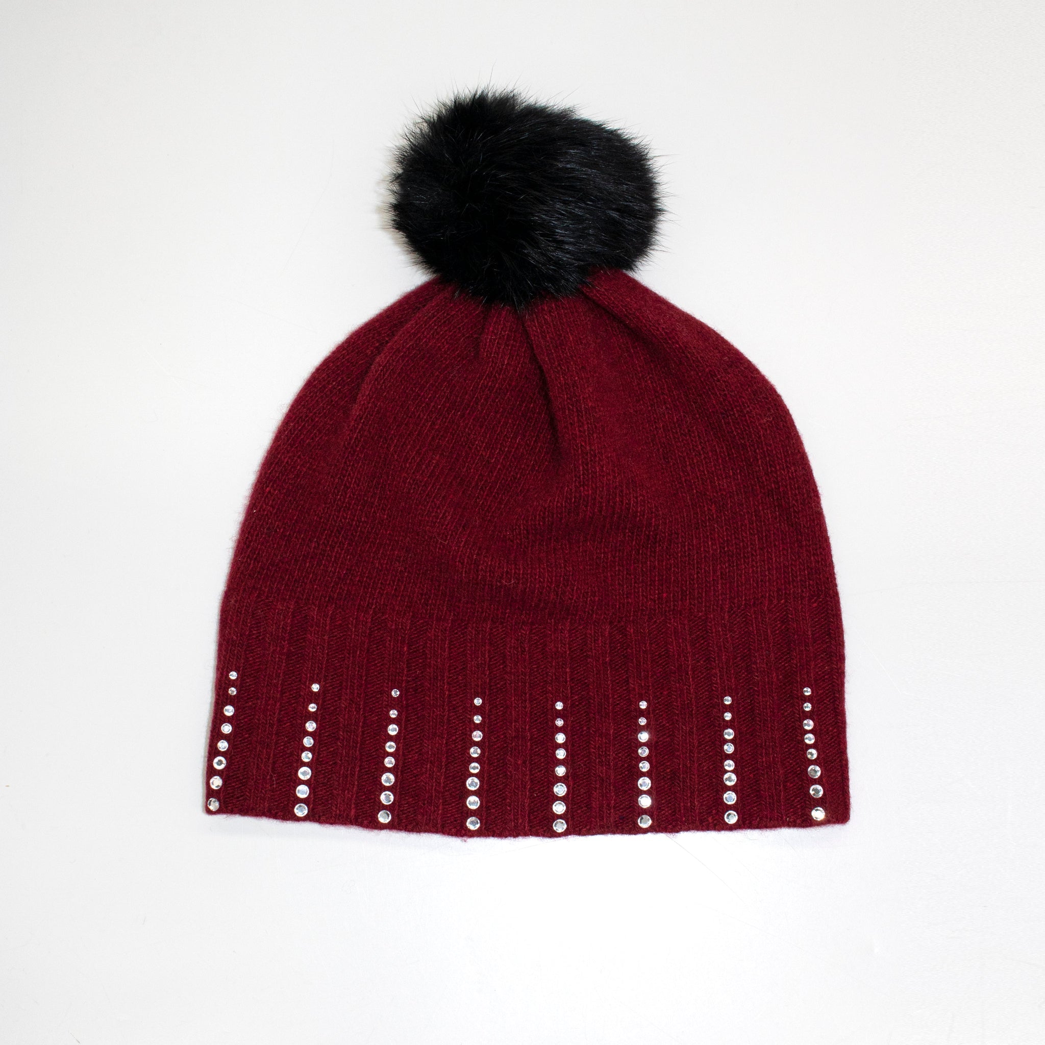 CASHMERE HAT WITH CRYSTALS AND POM HAT
