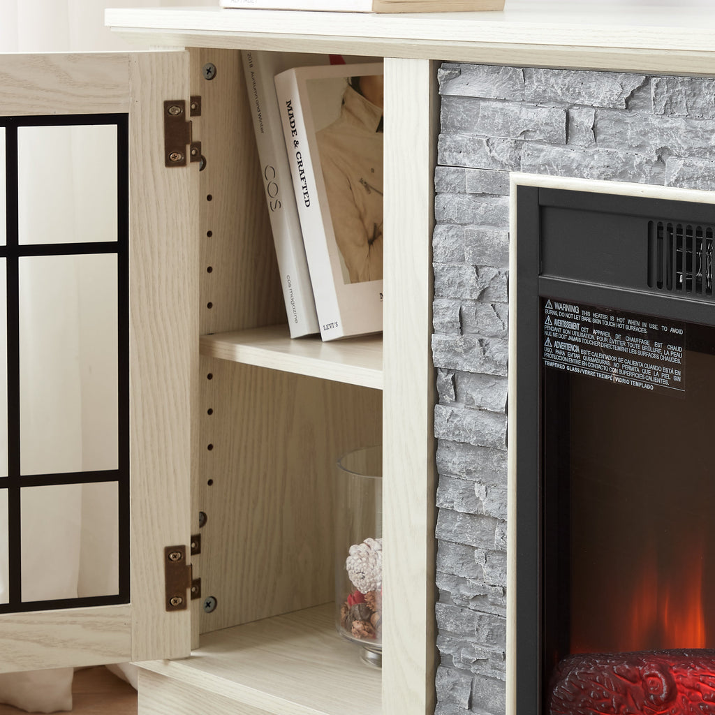58" Modern TV Stand with Electric Fireplace and Storage - White