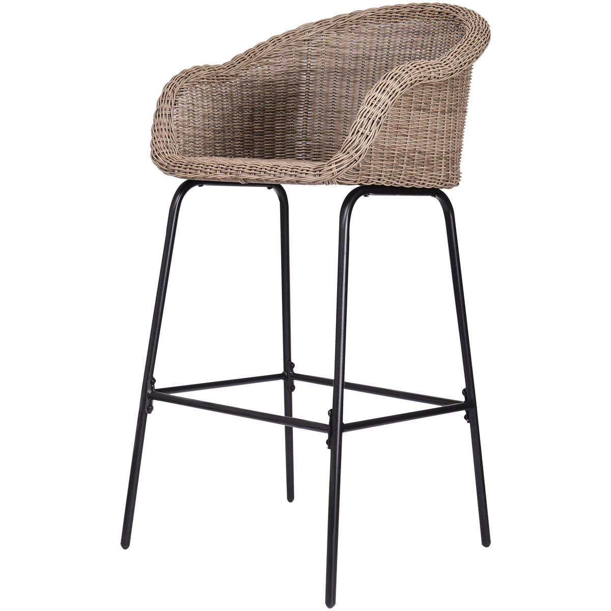 Light Brown Outdoor Metal Wicker Barstool Set of 2 with Iron Frames