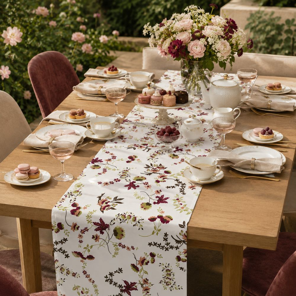 Charlo's Table Runner Marais Beige Bordo  18" x 59"