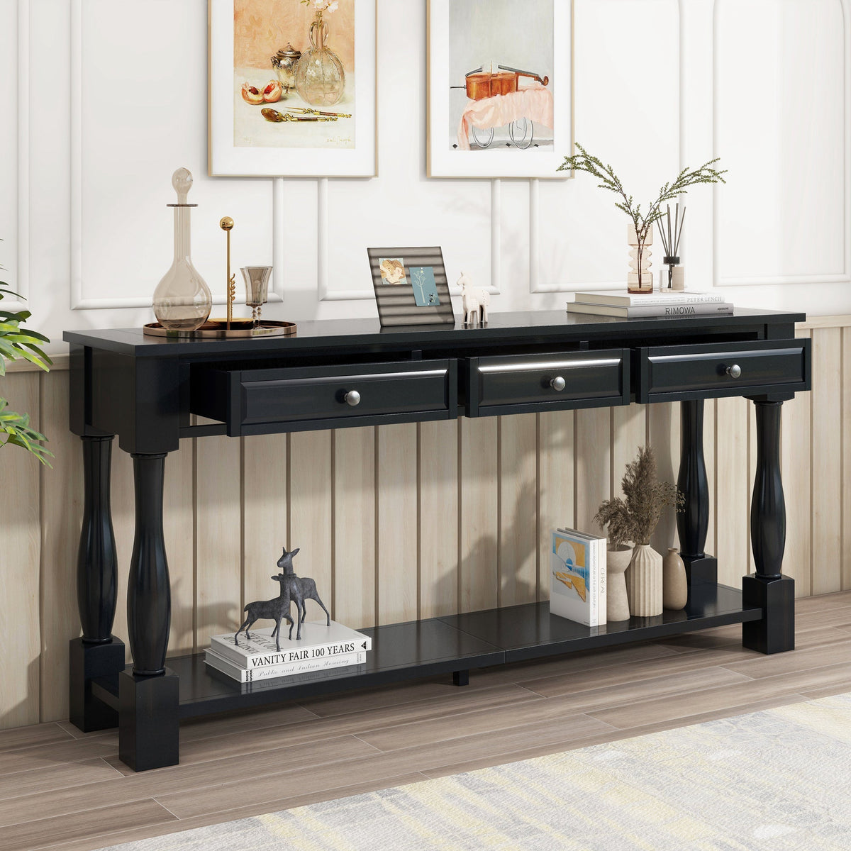 63" Console Table with Drawers and Shelf - Espresso