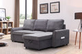 Modern Modular L-Shaped Sofa Bed with Chaise - Dark Grey Linen