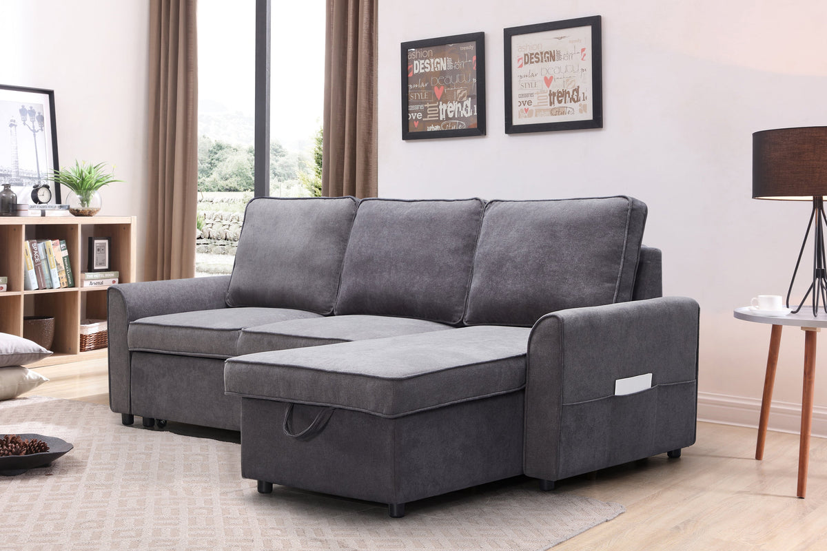 Modern Modular L-Shaped Sofa Bed with Chaise - Dark Grey Linen