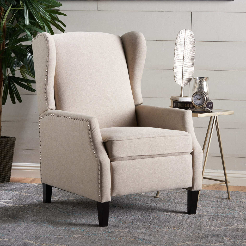 Westeros Wing Back Fabric Upholstered Recliner with Studded Trim – Multiple Colors