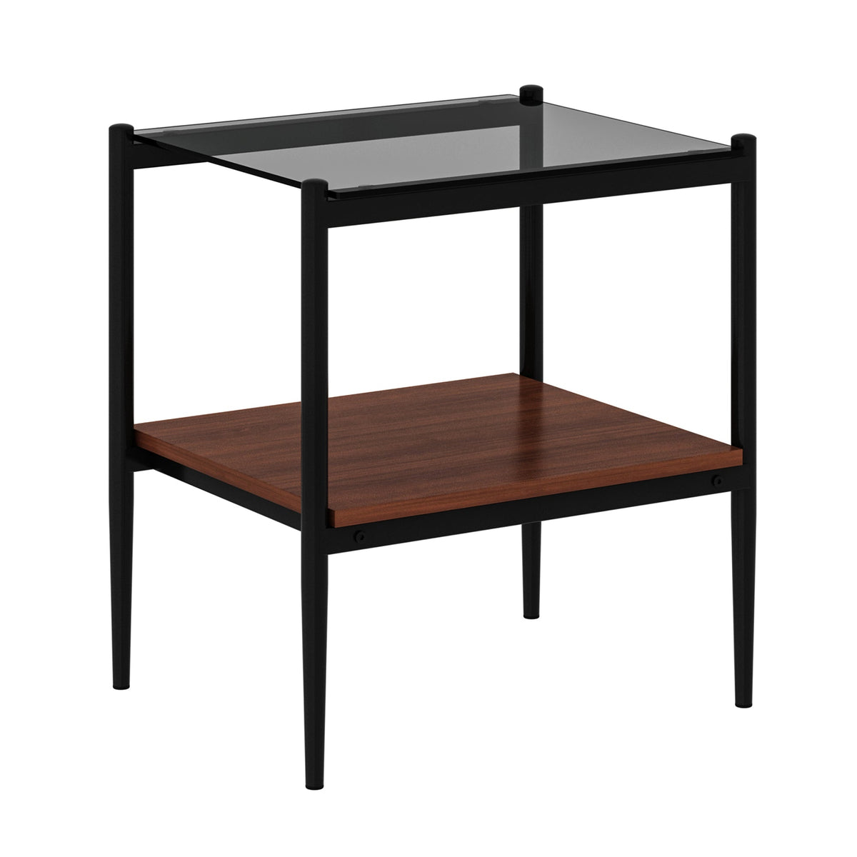 Rectangle End Table Set with Gray Tempered Glass Tops - Gray