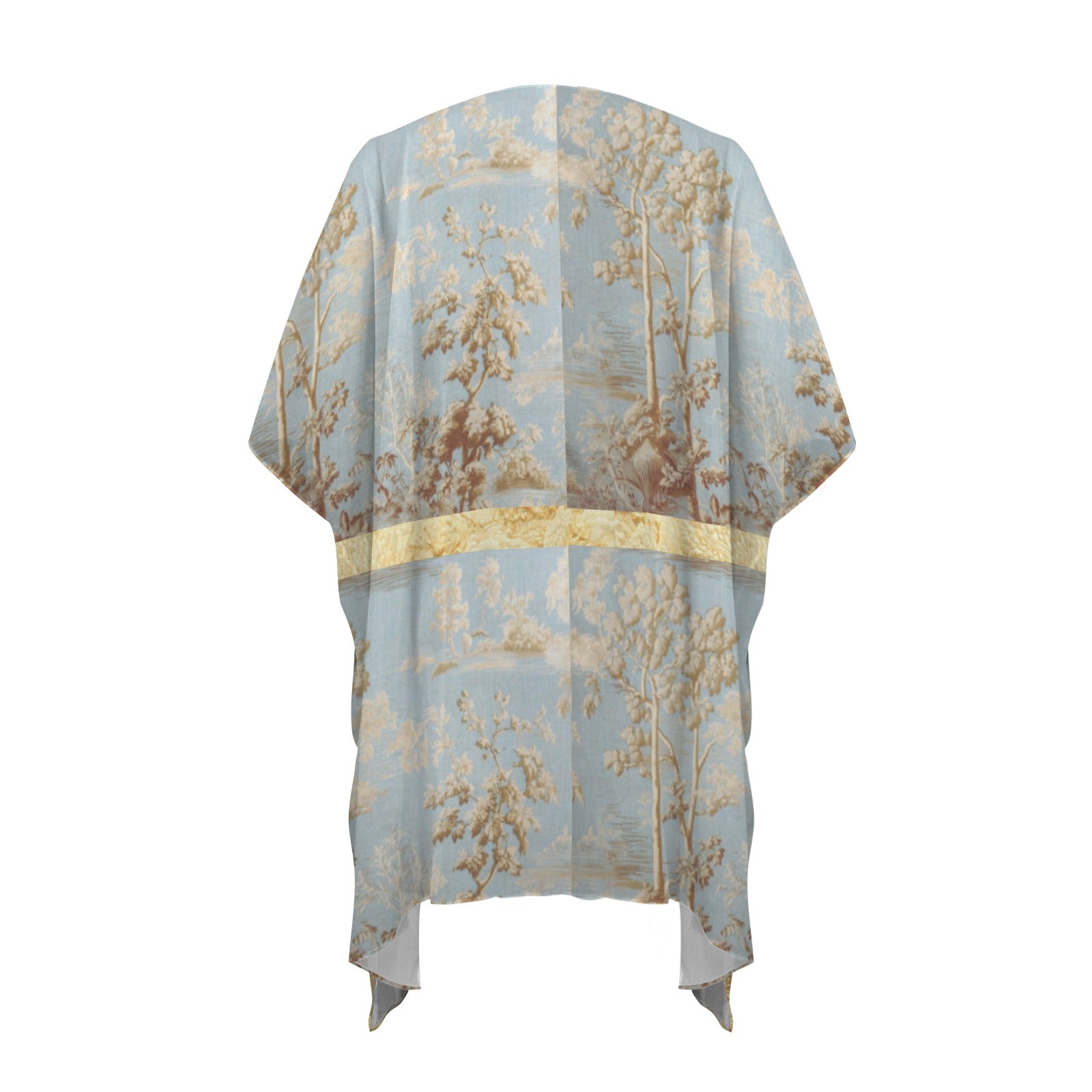 Blue and Gold Toile Chiffon Kimono — Back Alley Exclusive