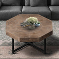 Wood Octagonal Vintage Patchwork Coffee Table with Metal Frame - Antique Brown
