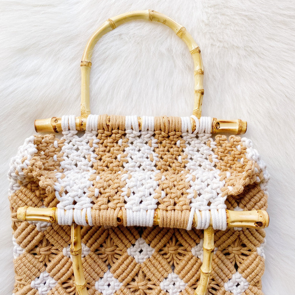 Bamboo Macramé Tote - Woven Bamboo Handle Bag