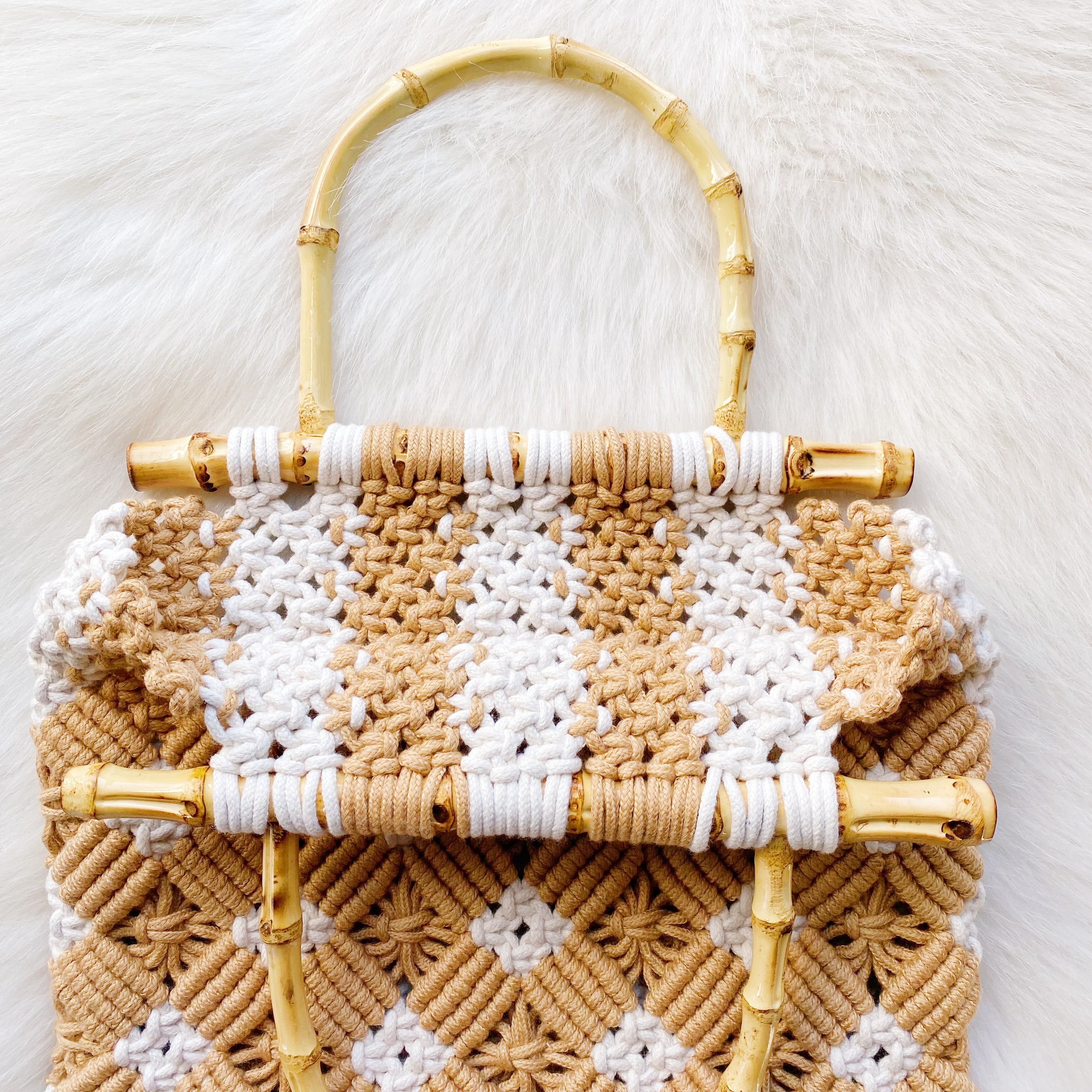 Bamboo Macramé Tote - Woven Bamboo Handle Bag
