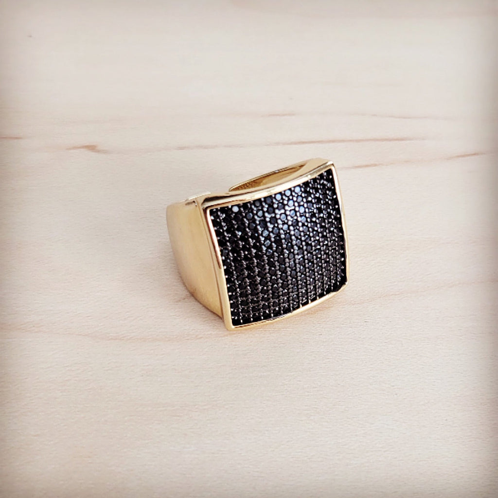 **Square Sparkle Gilded Statement Ring 013nn