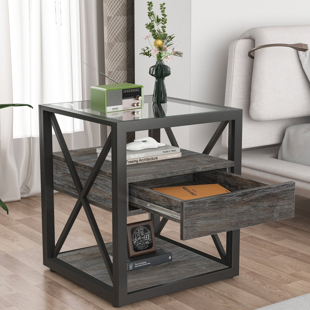 Modern End Tables with Drawer - Set of 2 Nightstands