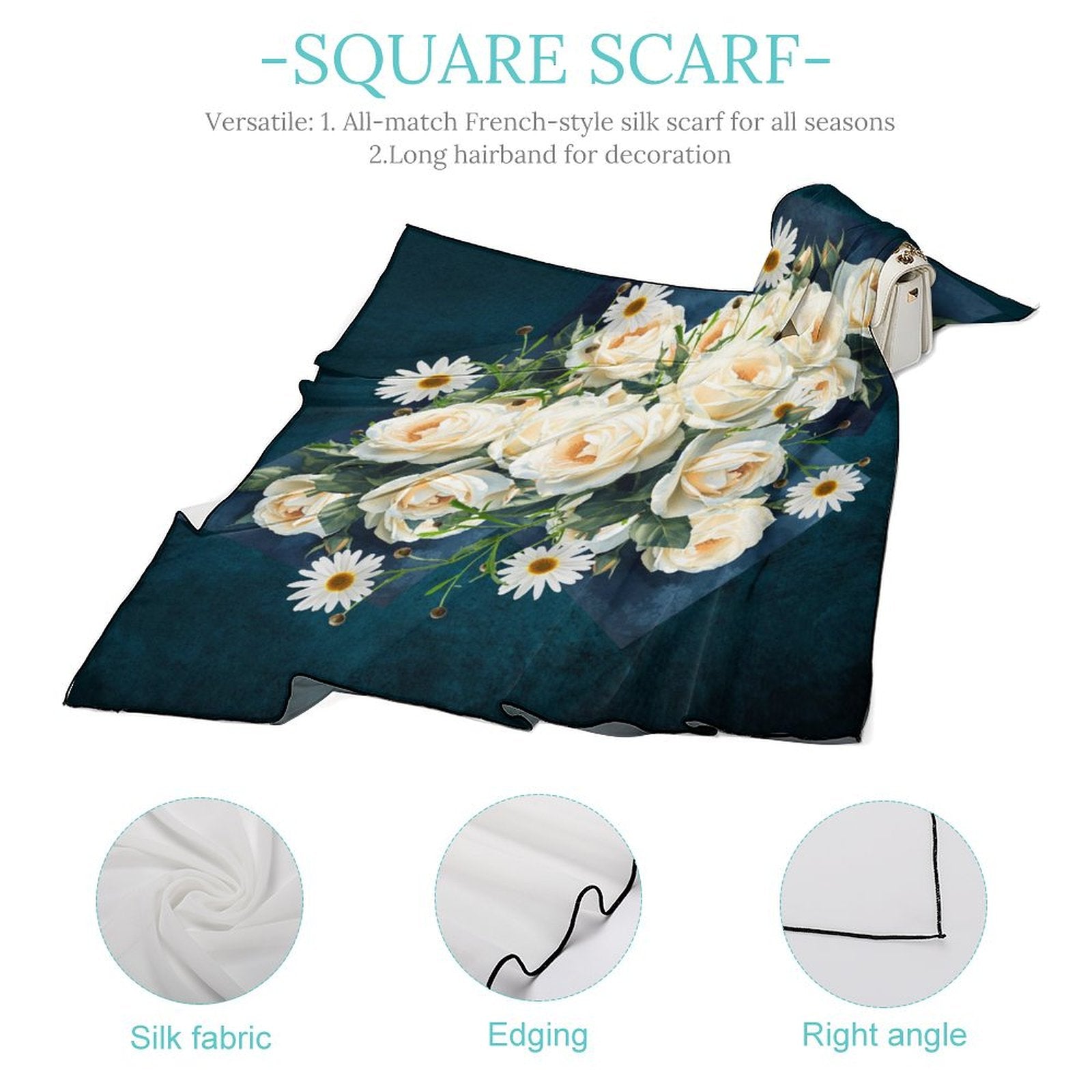 Floribunda & Indigo Square Scarf - 27" Silk-Feel