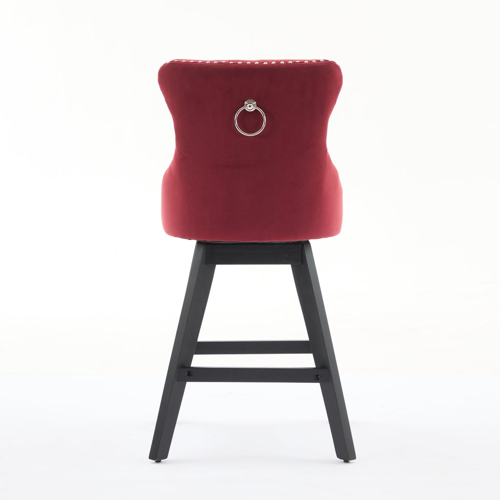 Swivel Velvet Barstools with Button Tufted Decoration - Set of 2 with 360° Swivel - Wine Red