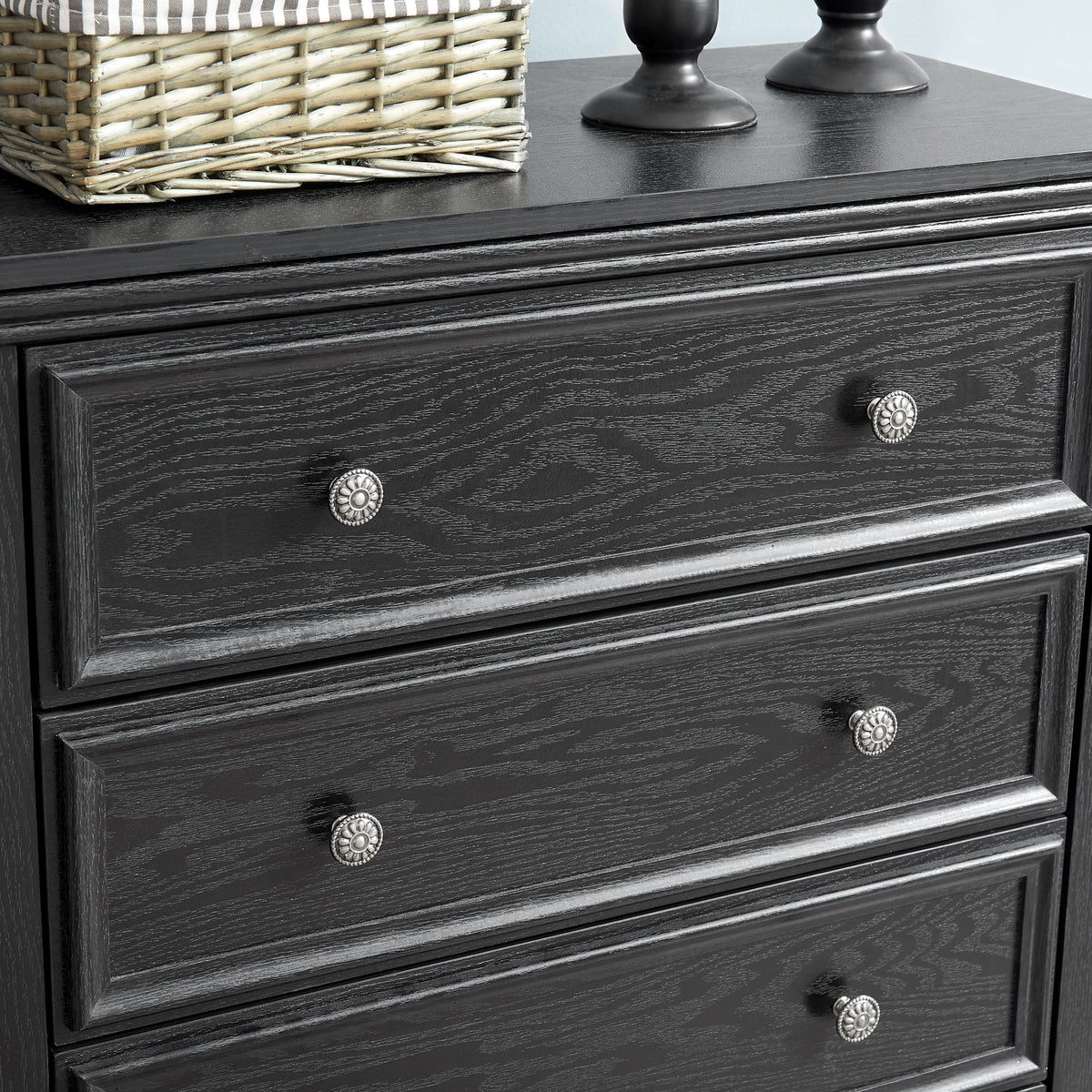 Modern 5-Drawer Black Dresser with Metal Handles - Black