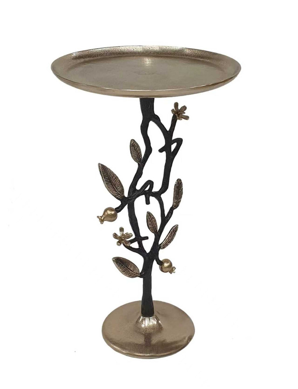 13.8x13.8x24 Black and Gold Aluminum Side Table with Pomegranate Design