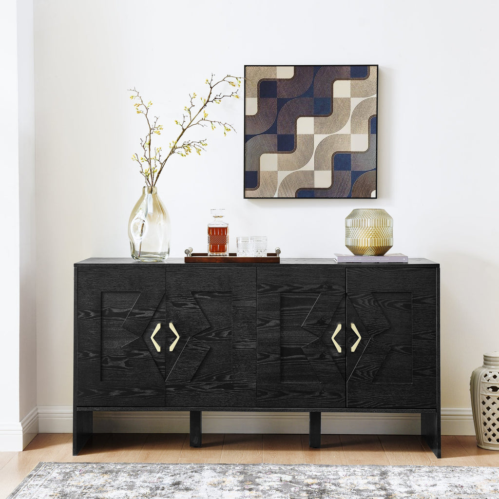 60" Mid Century Modern Sideboard Buffet Cabinet with Fluted Diamond Design - Black
