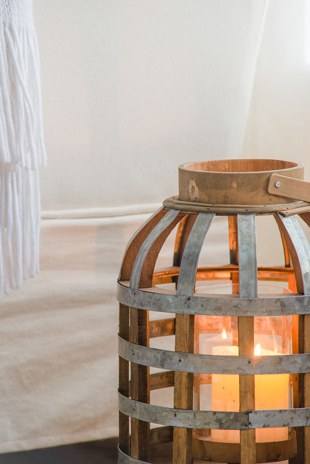 Decorative Wooden Lantern with Handle - Pearl Silver