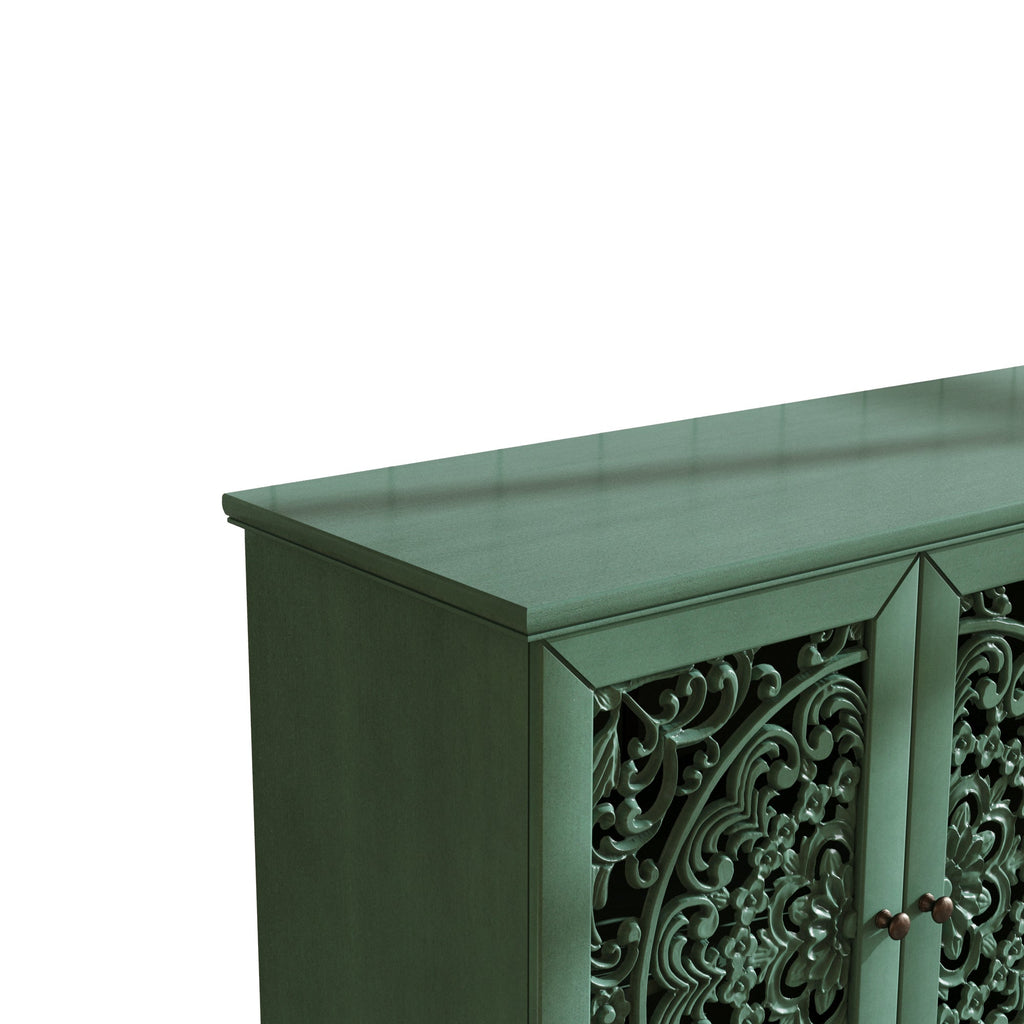 60-Inch Antique Buffet Cabinet with Floral Carvings - Antique Green