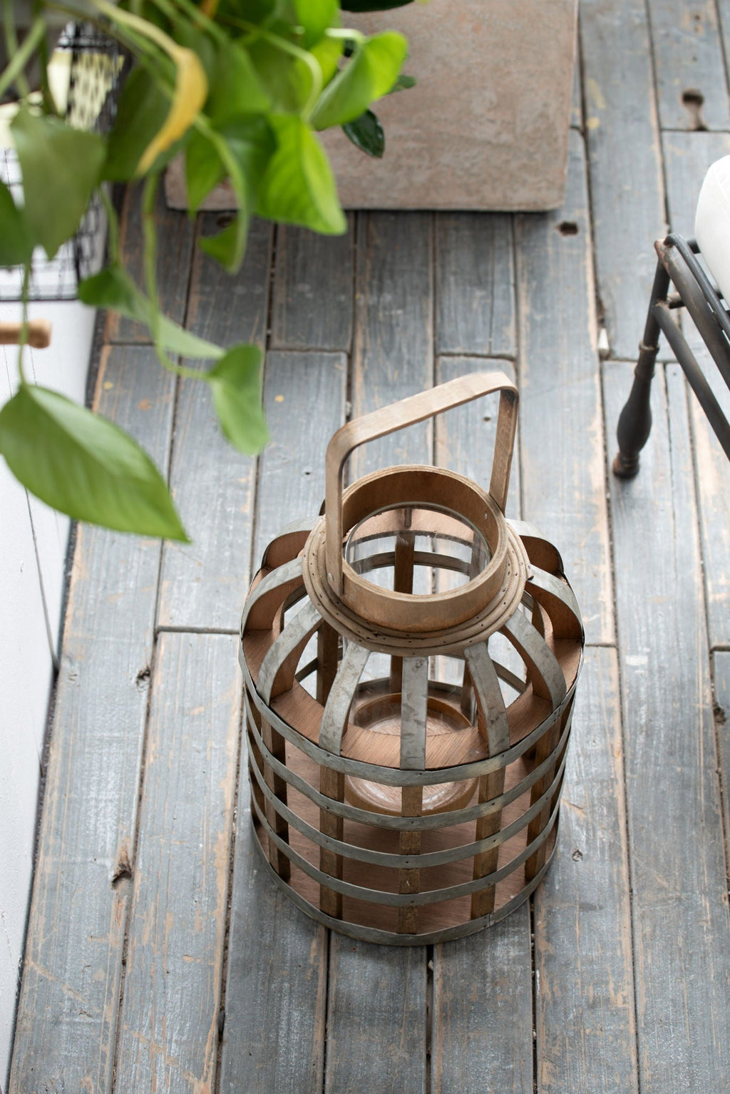Decorative Wooden Lantern with Handle - Pearl Silver