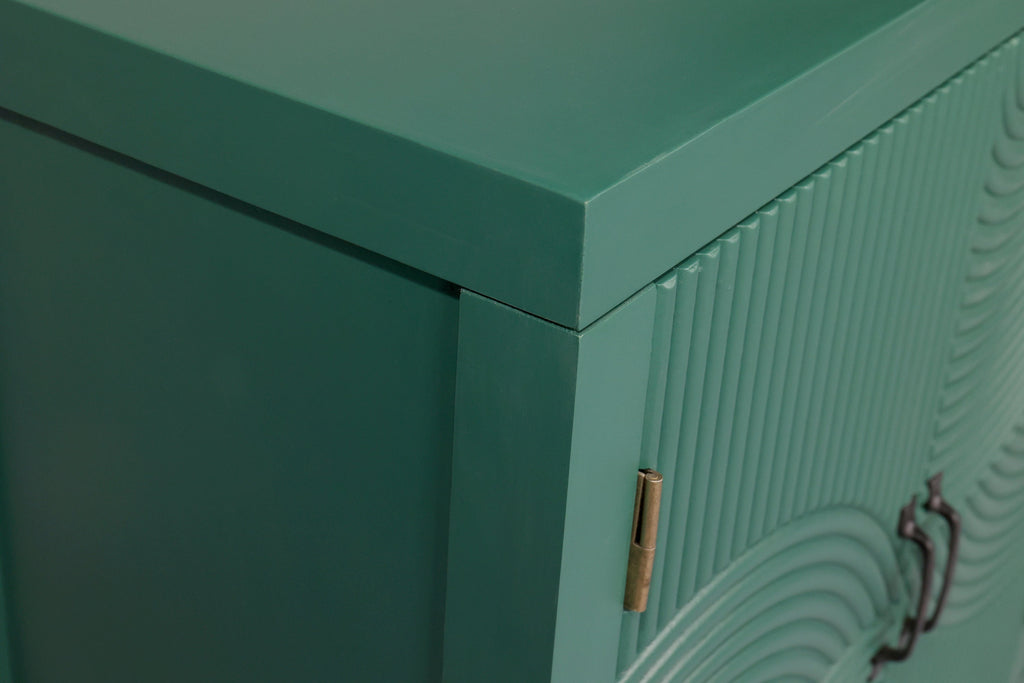 59in Green Accent Cabinet with 4 Doors - Mid Century Modern Buffet - Dark Green