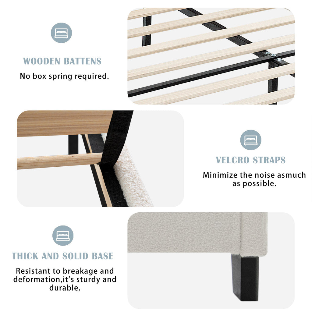 King Size Bed Frame with Upholstered Teddy Velvet Headboard