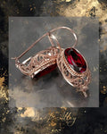 Regency-Style-Rose-Gold-Simulated-Oval-Garnet-Hoop-Earrings-