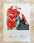 Large Red Lotus Print Beach Casual Scarf