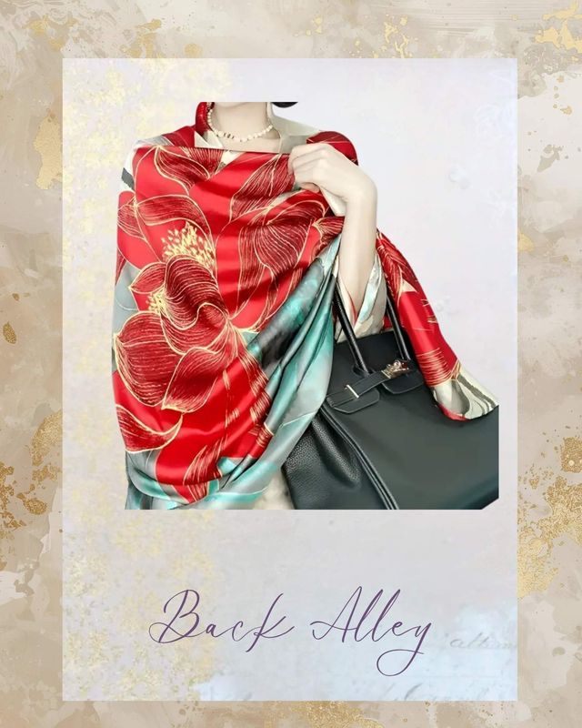 Large Red Lotus Print Beach Casual Scarf
