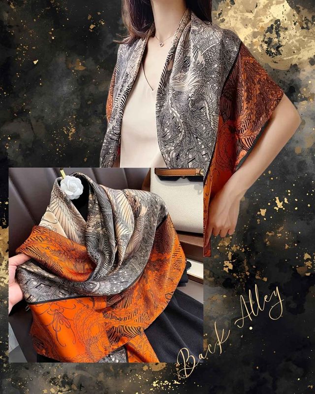 Edwardian Bohemian Orange and Beige Scarf