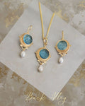Blue Topaz Intaglio Necklace and Earrings 3-pc set