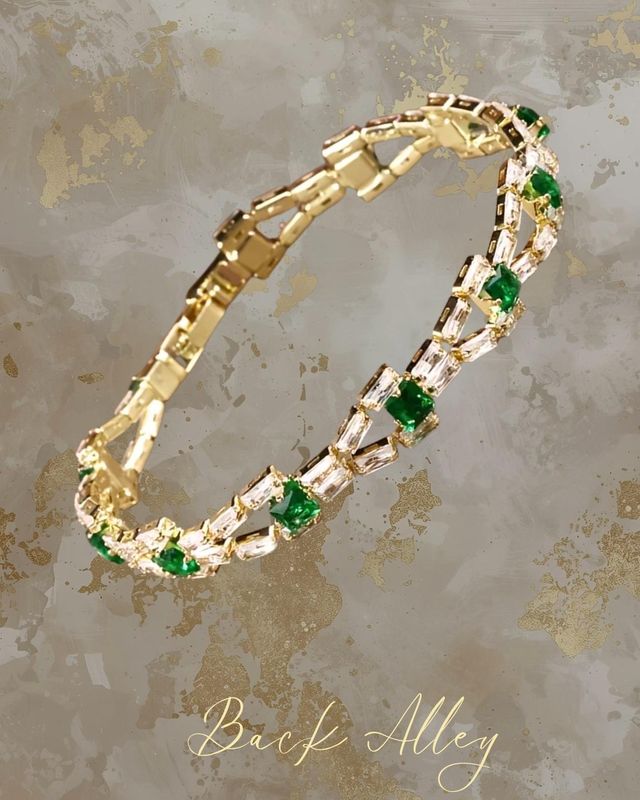 18K Gold Plated Tennis Bracelet - Emerald & CZ