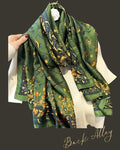 Large Green Bird Print Bohemian Satin Scarf