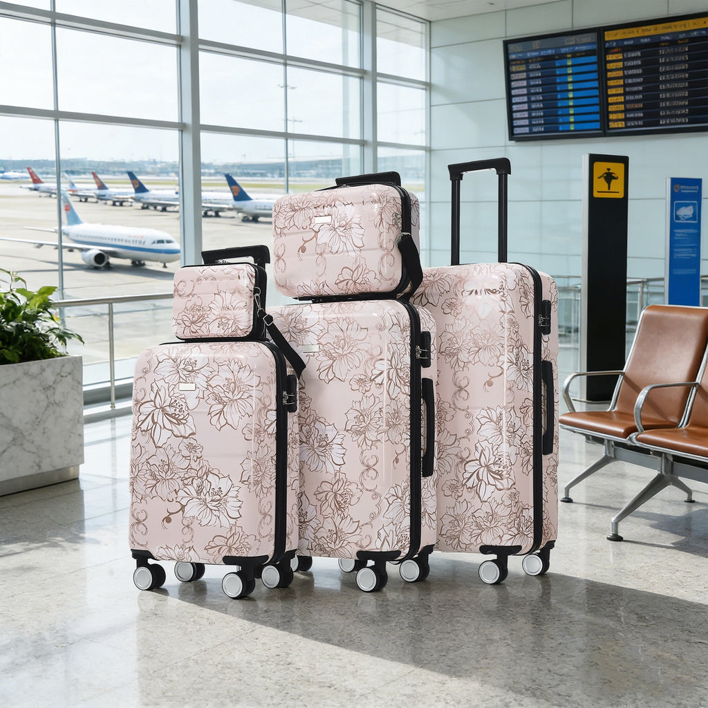 PC+ABS Hardside Luggage Set with Digital Lock - Pink Flower Print