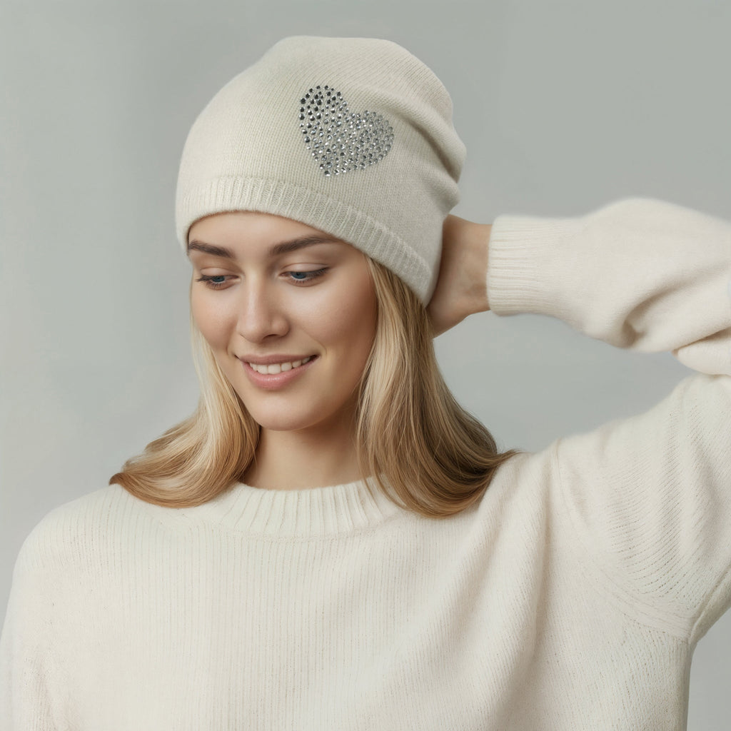 CASHMERE HAT WITH CRYSTAL STONES