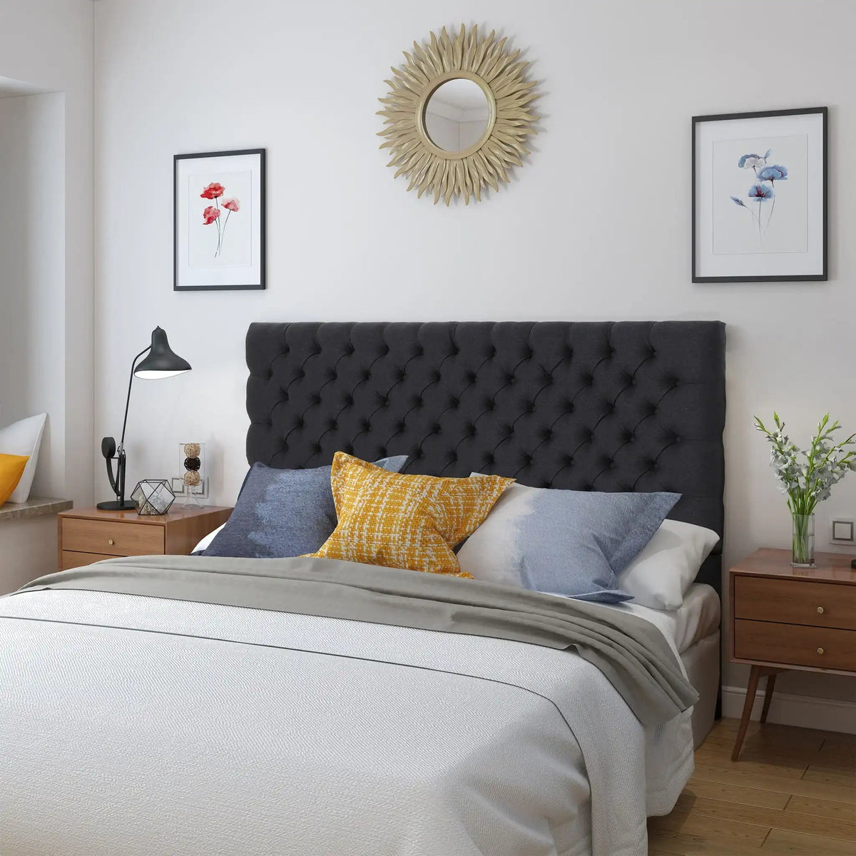 Annecy Contemporary Upholstered Headboard with Diamond Tufting and Adjustable Height - Queen