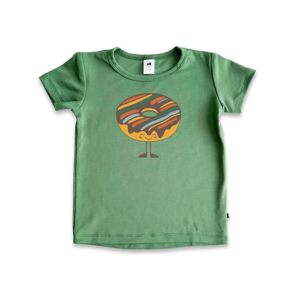 Baby/Kids Graphic Bamboo T-Shirt | Chocolate Donut On Leaf Green