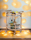Lakelyn Clear Glass & Rose Gold Finish Serving Cart with 2 Shelves