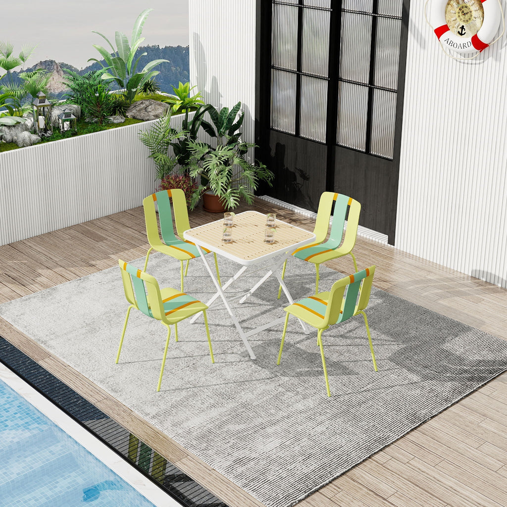 4 Piece Set Of Modern Striped Single Chairs With Folding Square Table