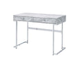 White Faux Marble Writing Desk with Storage Drawers - White