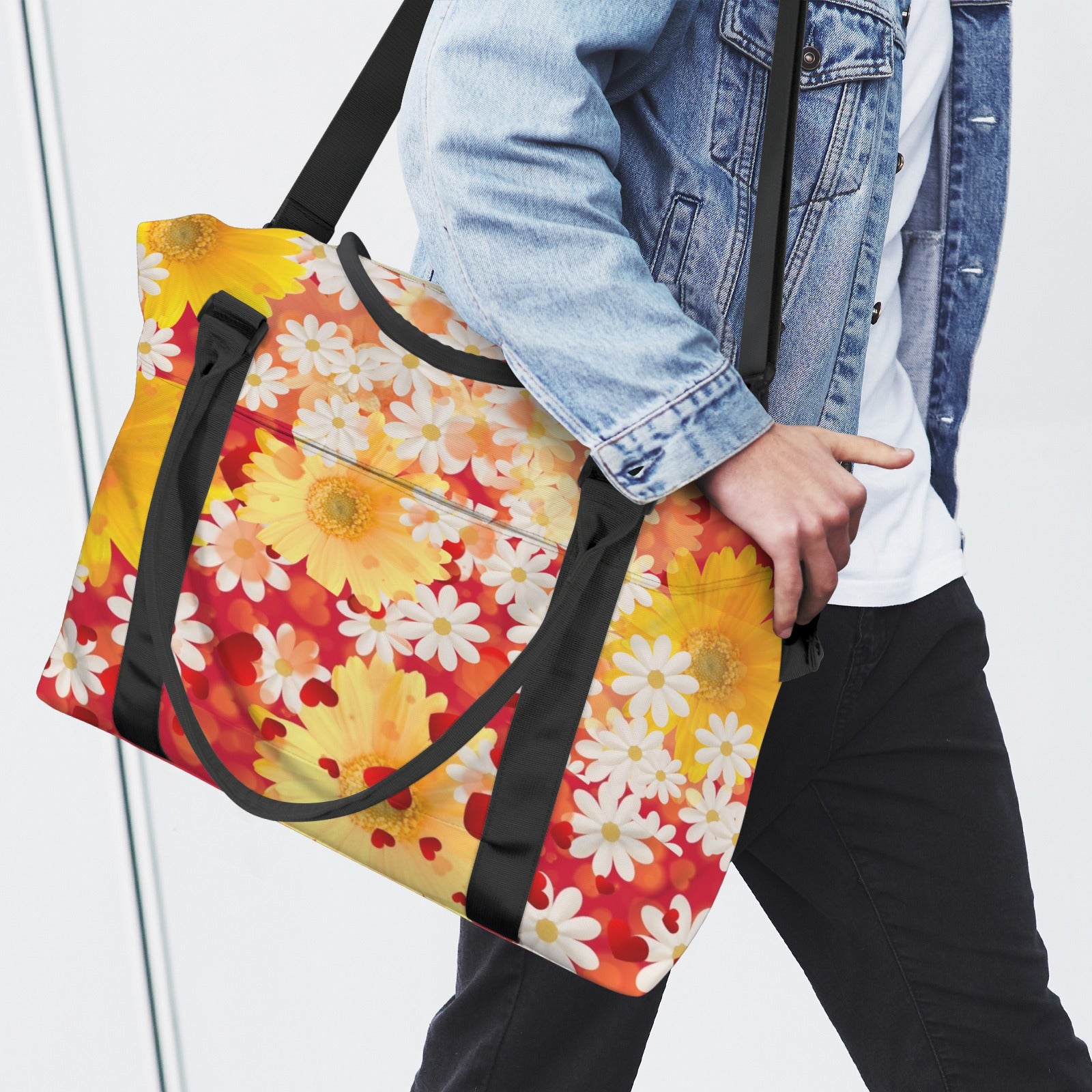 Hearts & Daisies Large Travel Bag - Carry-On with Trolley Sleeve