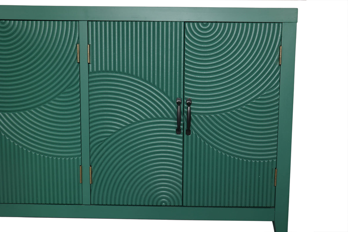 59in Green Accent Cabinet with 4 Doors - Mid Century Modern Buffet - Dark Green